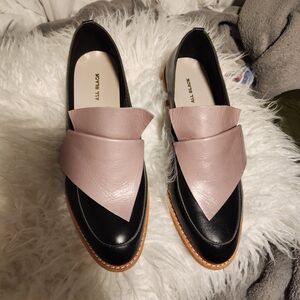All Black Women's Loafers with Pink Detail